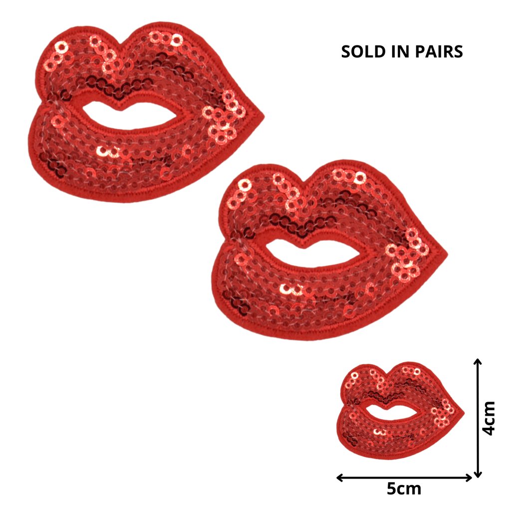 Red Lips 01 Pair (SEQ009) Sequin Embroidered Patches CelloExpress