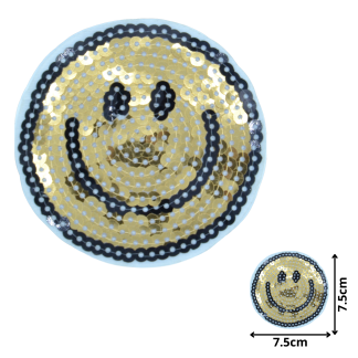 Circle Smiley Gold (SEQ024) - Sequin Embroidered Patches