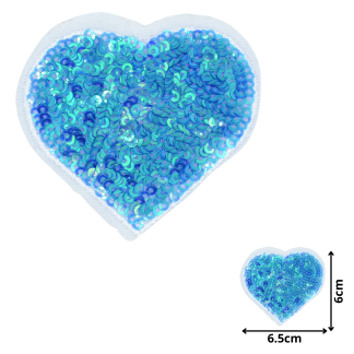Heart Blue (SEQ026) - Sequin Embroidered Patches