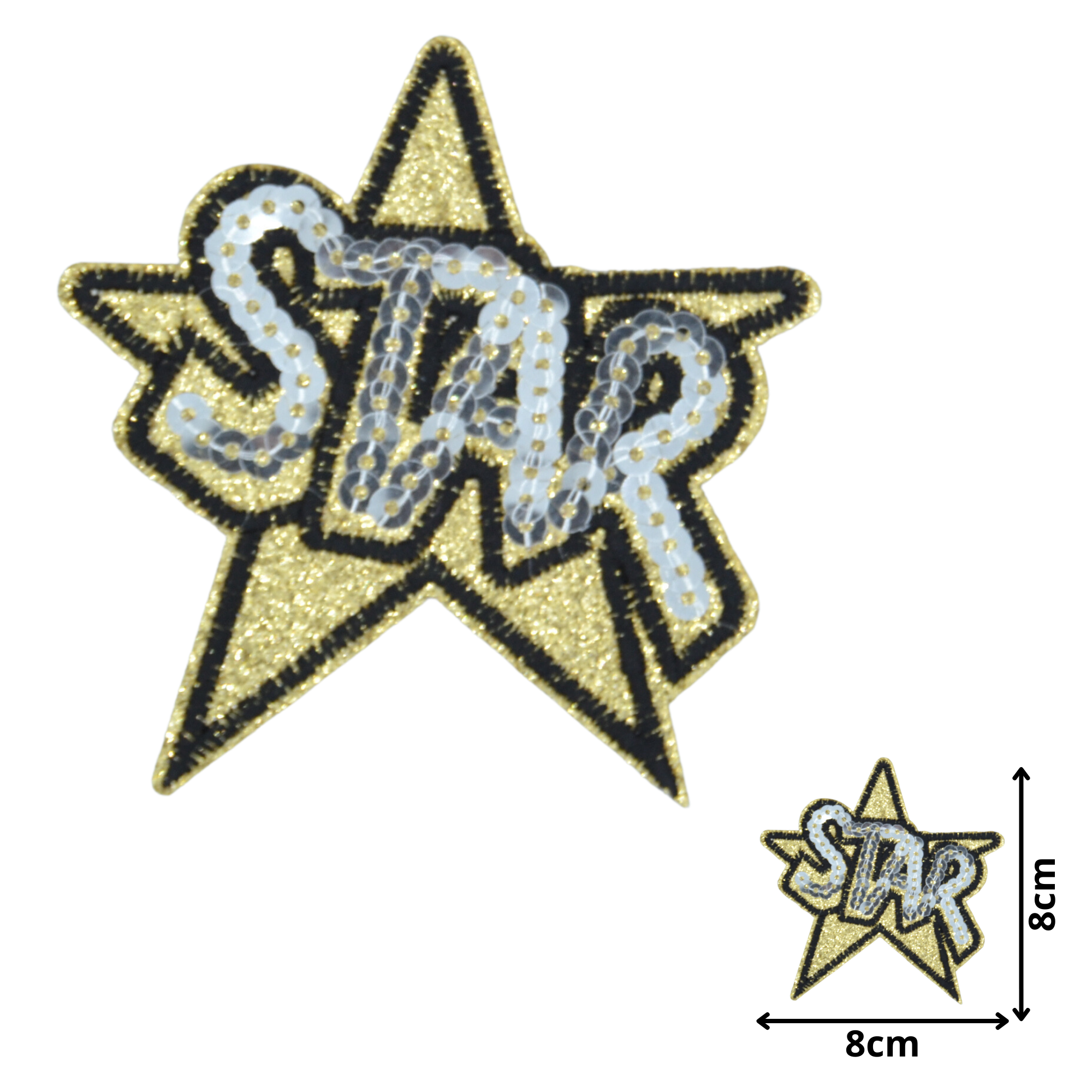 Star Gold & Silver Text (SEQ032) - Sequin Embroidered Patches