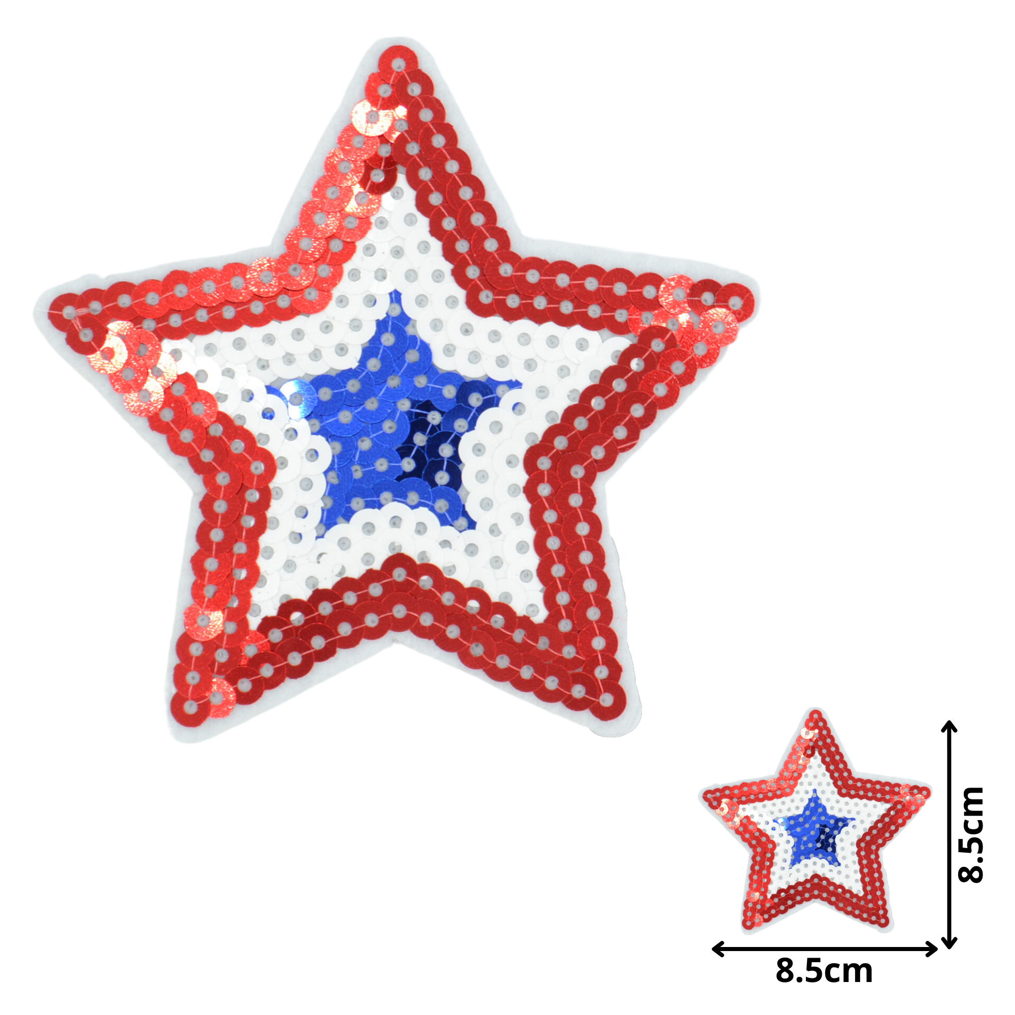 Star Red, White & Blue (SEQ034) - Sequin Embroidered Patches