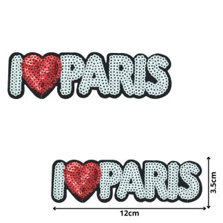 I Love Paris Text (SEQ039) - Sequin Embroidered Patches