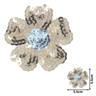 Flower Bronze w/Silver (SEQ056) - Sequin Embroidered Patches