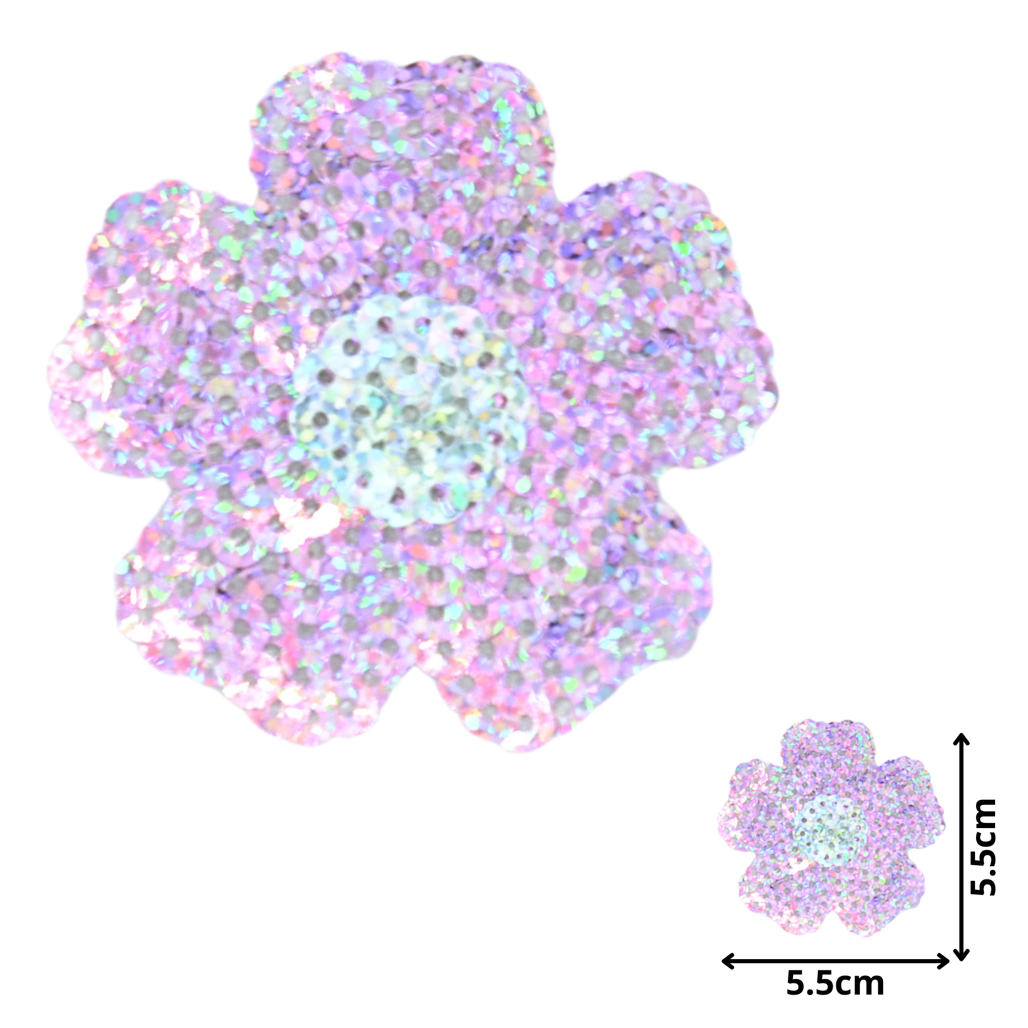 Flower Light Pink w/Silver (SEQ058) - Sequin Embroidered Patches