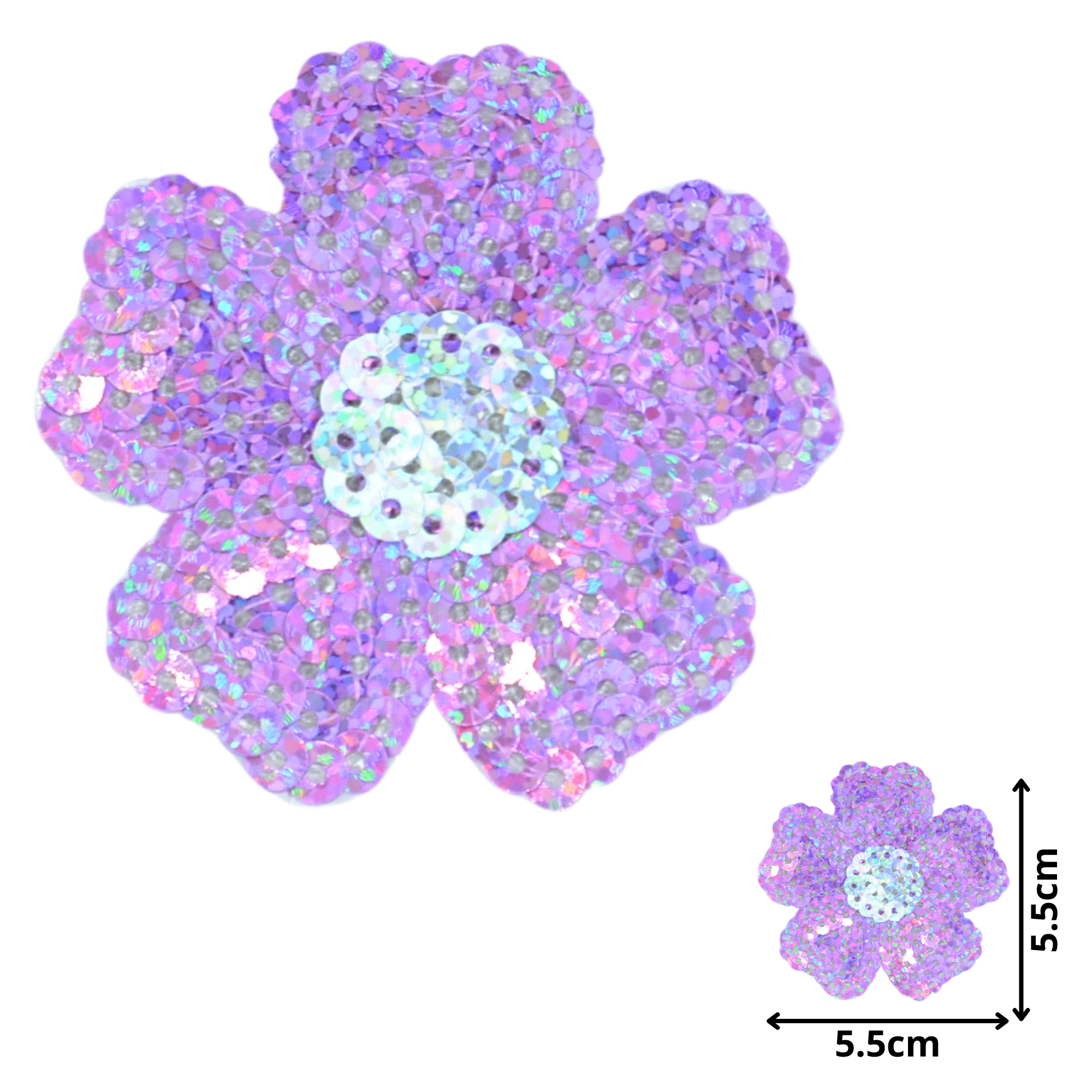 Flower Lilac w/Silver (SEQ059) - Sequin Embroidered Patches