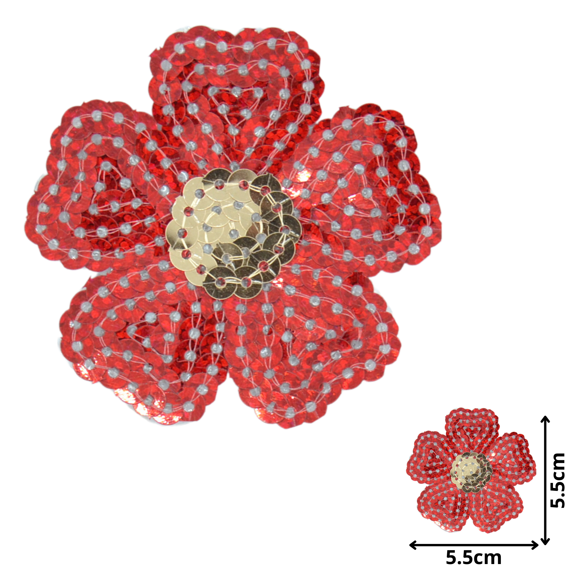 Flower Red w/Bronze (SEQ060) - Sequin Embroidered Patches