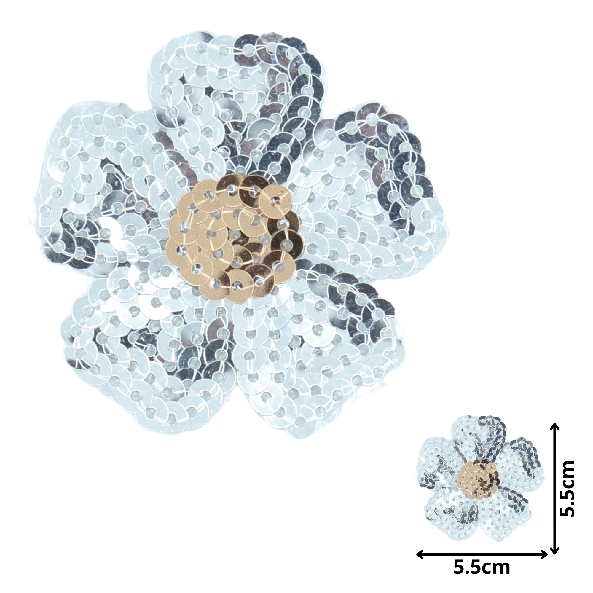 Flower Silver w/Bronze (SEQ061) - Sequin Embroidered Patches