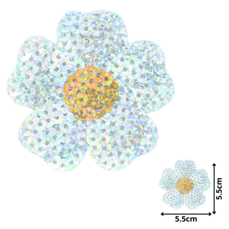 Flower Silver w/Gold (SEQ062) - Sequin Embroidered Patches