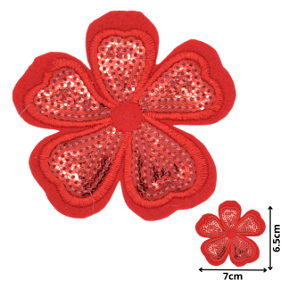 Flower w/Stitching Red (SEQ063) - Sequin Embroidered Patches