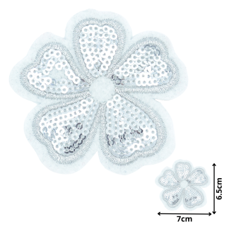 Flower w/Stitching Silver (SEQ064) - Sequin Embroidered Patches