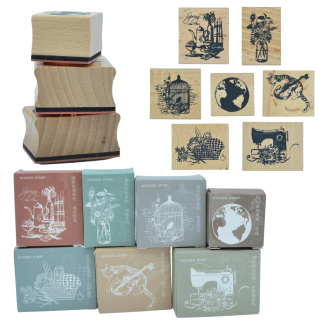 Set of 7 Rubber Stamps (Mixed 03) - Wooden Ink Stampers