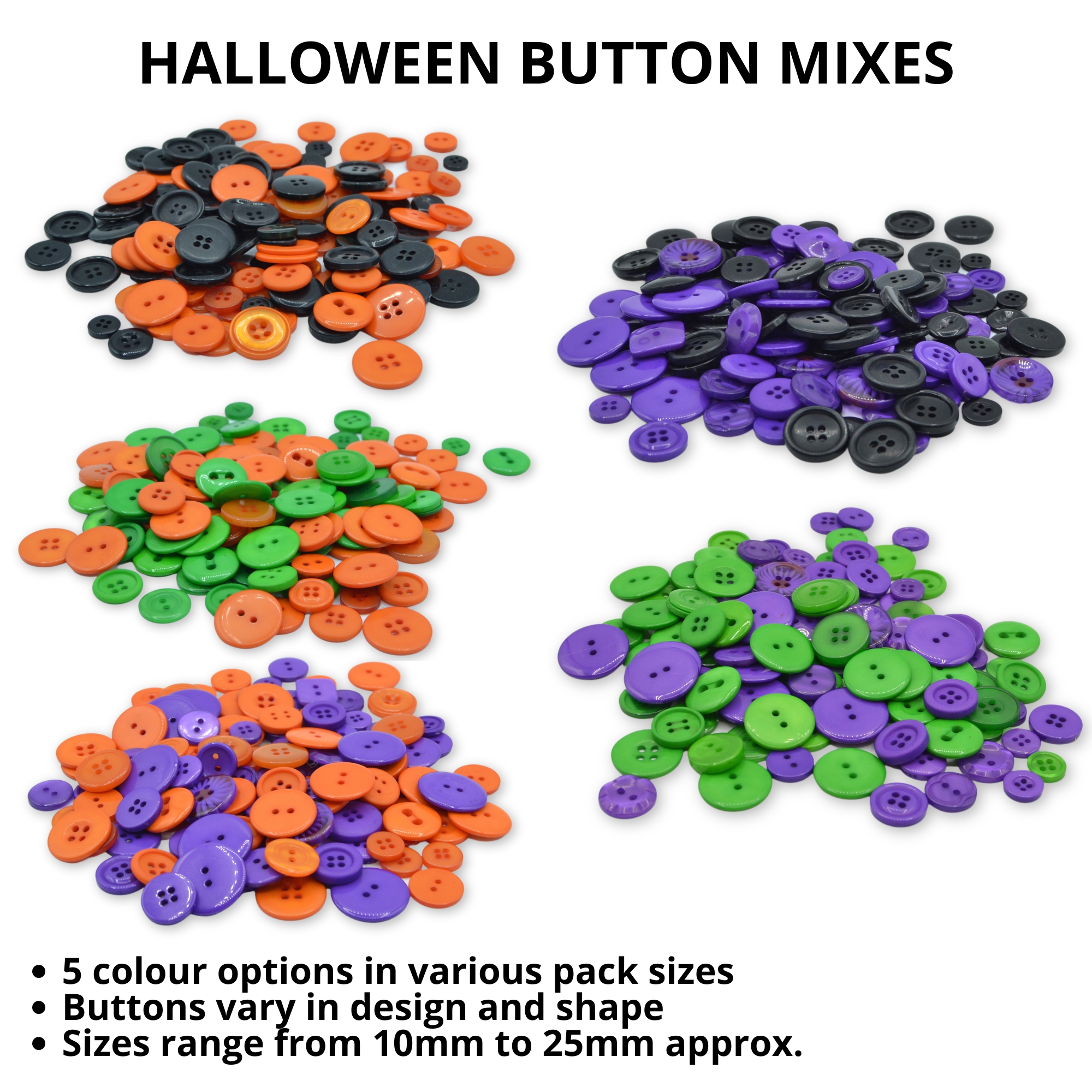 GREEN & PURPLE - Halloween Buttons – Mixed Sizes 11mm to 25mm - Image 2