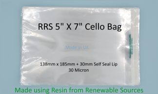 RRS 5" x 7" - 138mm x 185mm + 30mm Self Seal Lip - 30 Micron Clear Renewably Sourced Resin Cellophane - Small Cello