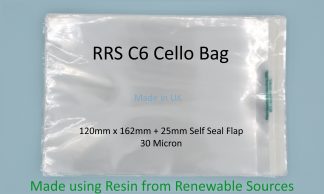 RRS C6 - 120mm x 162mm + 25mm Self Seal Lip - 30 Micron Clear Renewably Sourced Resin Cellophane - Small Cello