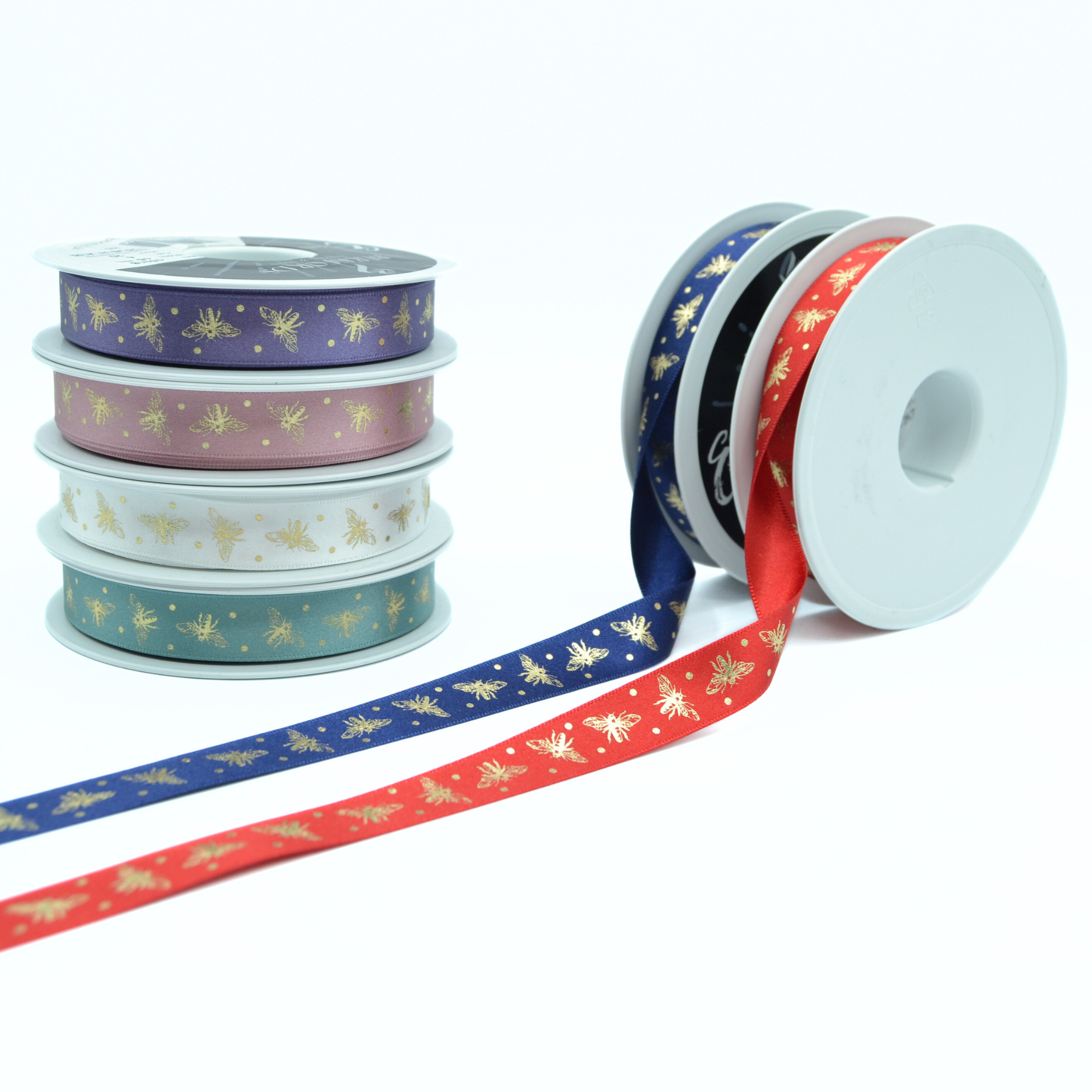 Sparkle Bee 15mm (Red/Gold) - Double Sided Satin Ribbon - Image 3