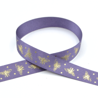 Sparkle Bee 15mm (Mulberry/Gold) - Double Sided Satin Ribbon