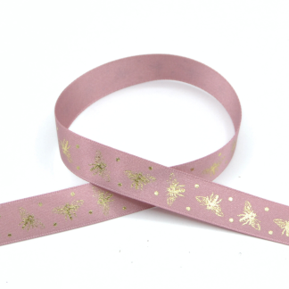 Sparkle Bee 15mm (Colonial Rose/Gold) - Double Sided Satin Ribbon