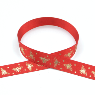 Sparkle Bee 15mm (Red/Gold) - Double Sided Satin Ribbon