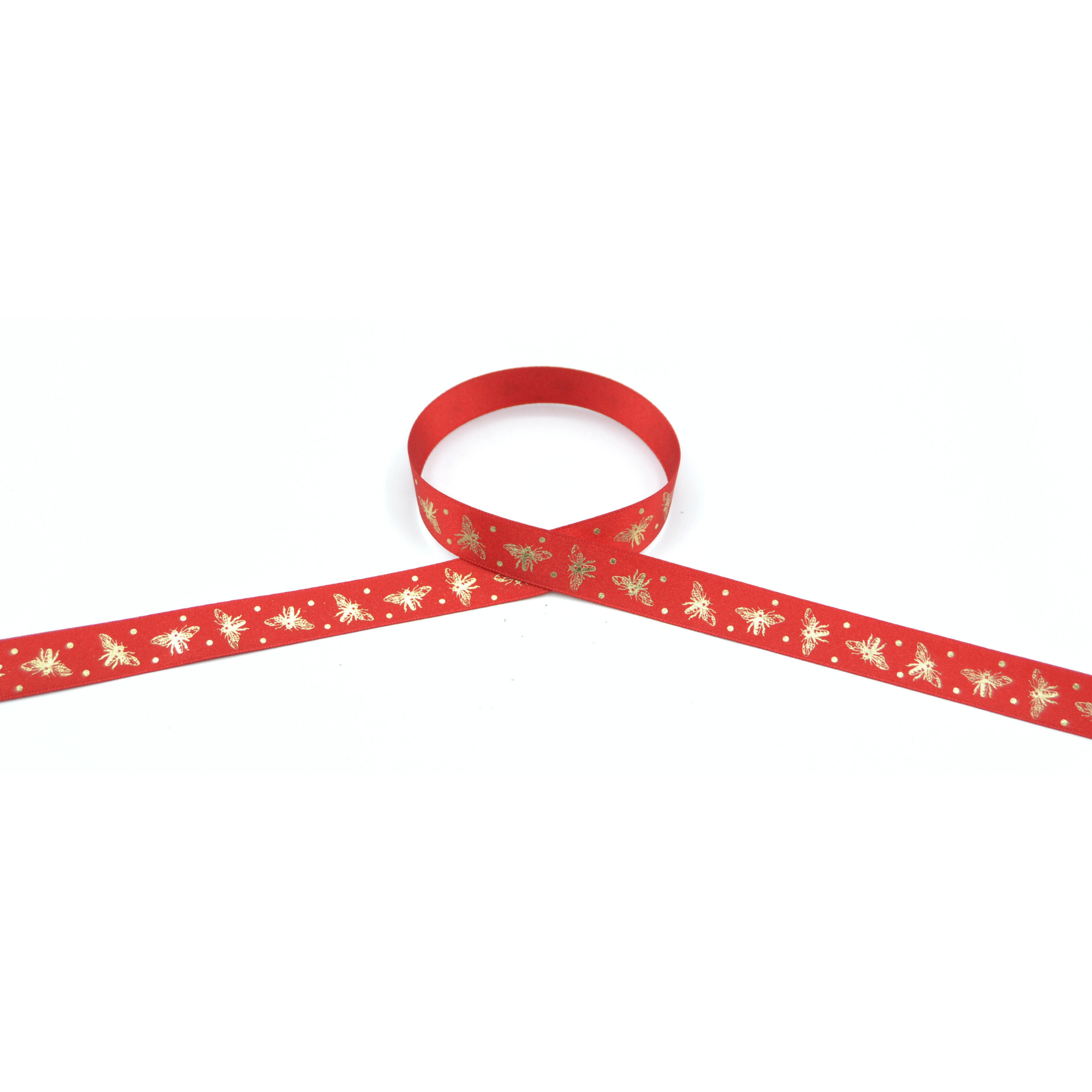 Sparkle Bee 15mm (Red/Gold) - Double Sided Satin Ribbon - Image 2