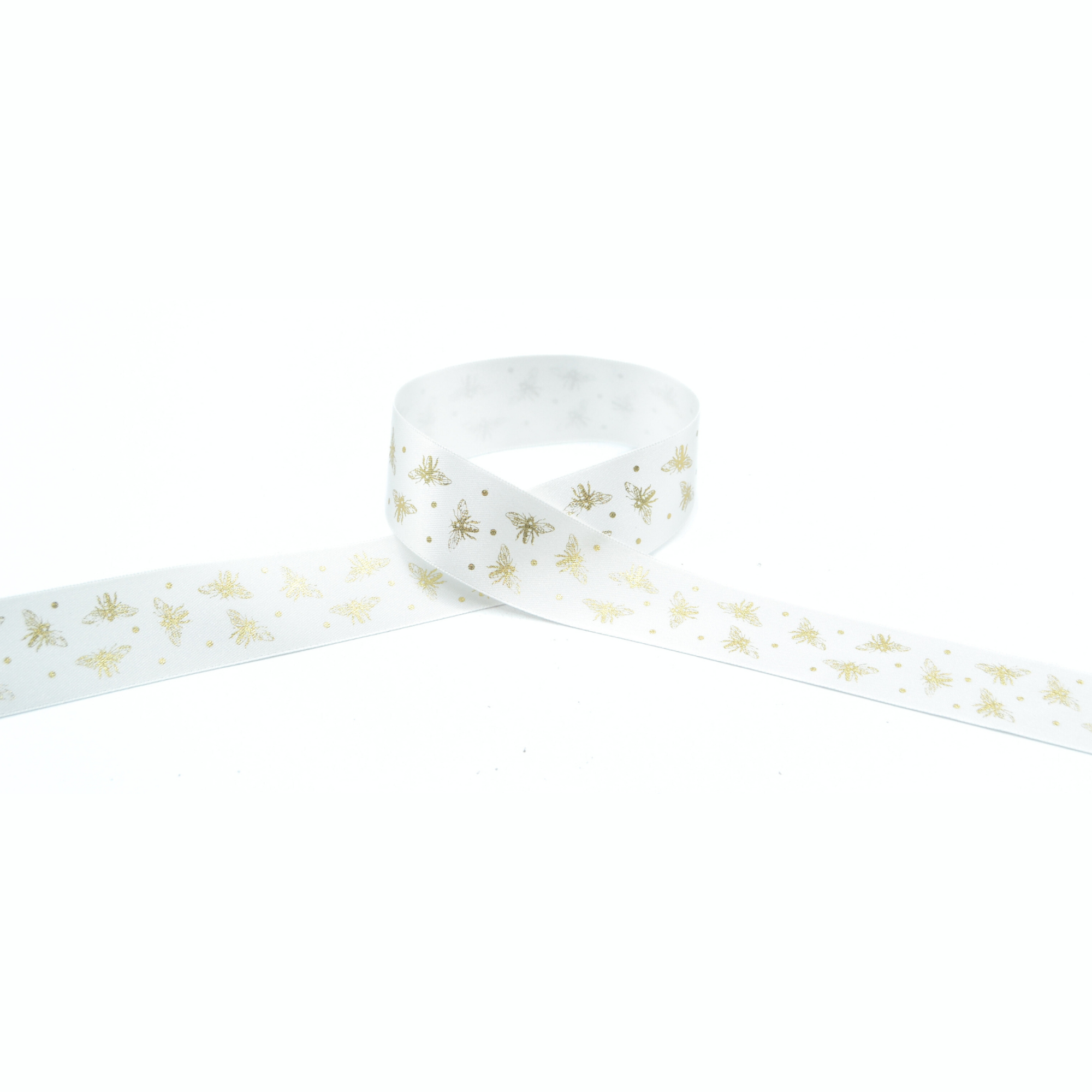 Sparkle Bee 25mm (White/Gold) - Double Sided Satin Ribbon - Image 2