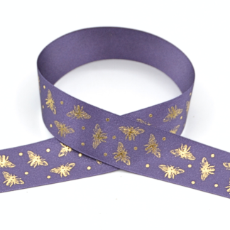 Sparkle Bee 25mm (Mulberry/Gold) - Double Sided Satin Ribbon