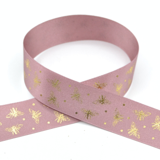Sparkle Bee 25mm (Colonial Rose/Gold) - Double Sided Satin Ribbon