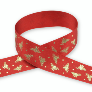 Sparkle Bee 25mm (Red/Gold) - Double Sided Satin Ribbon
