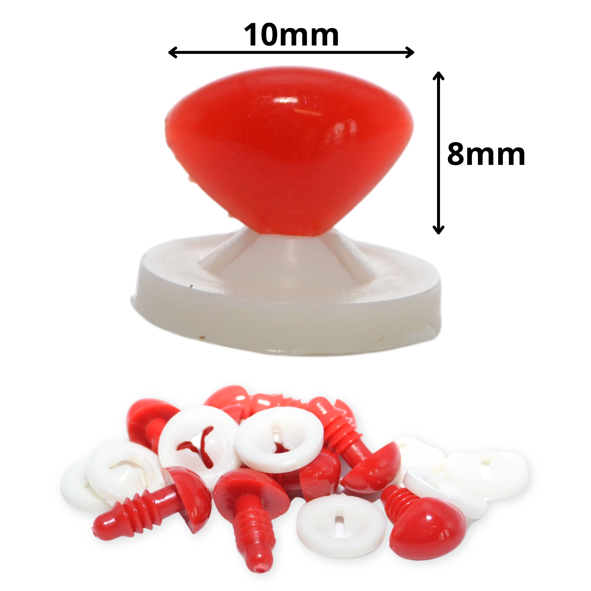 10mm x 8mm Bright Red Triangle Noses (Plastic Backs) - Toy Components