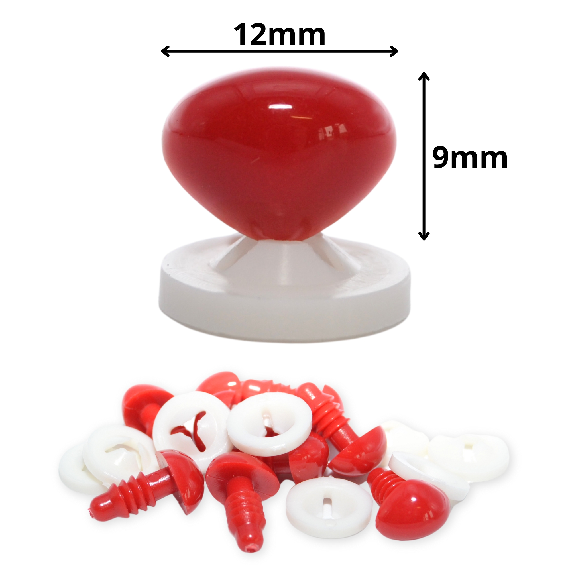 12mm x 9mm Bright Red Triangle Noses (Plastic Backs) - Toy Components