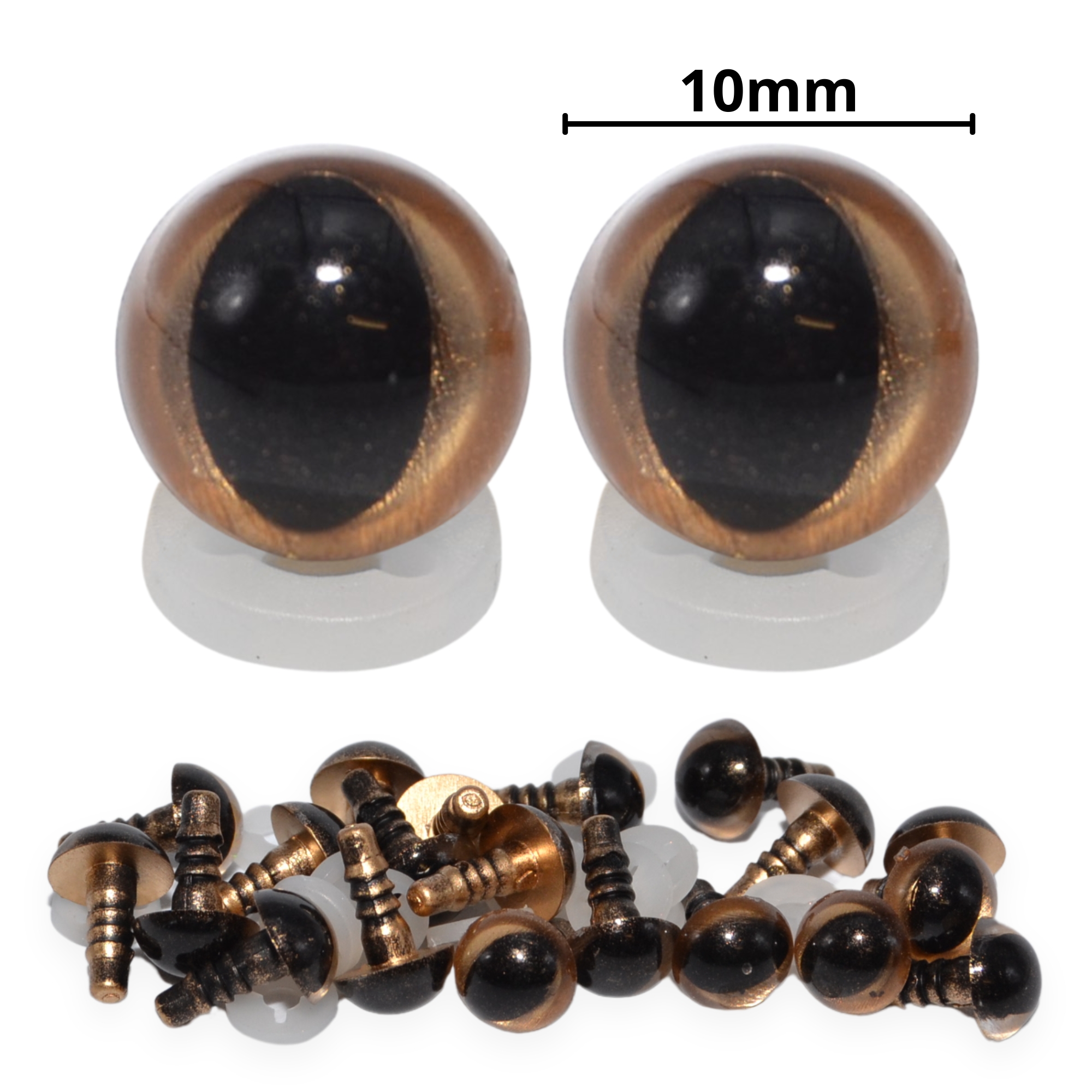 10mm Gold Cats Eyes with Plastic Backs