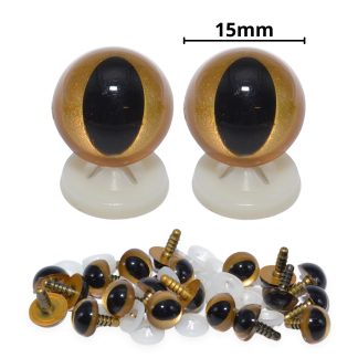 15mm Gold Cats Eyes with Plastic Backs
