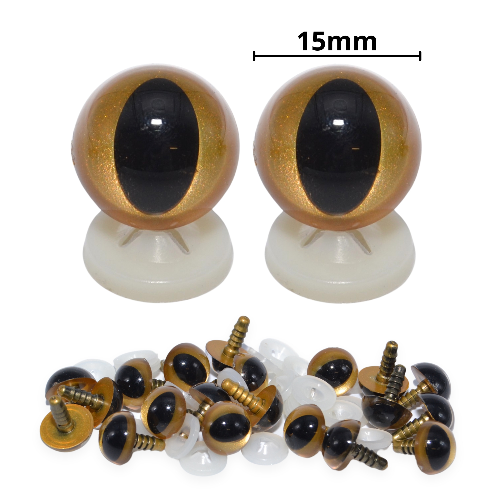 15mm Gold Cats Eyes with Plastic Backs