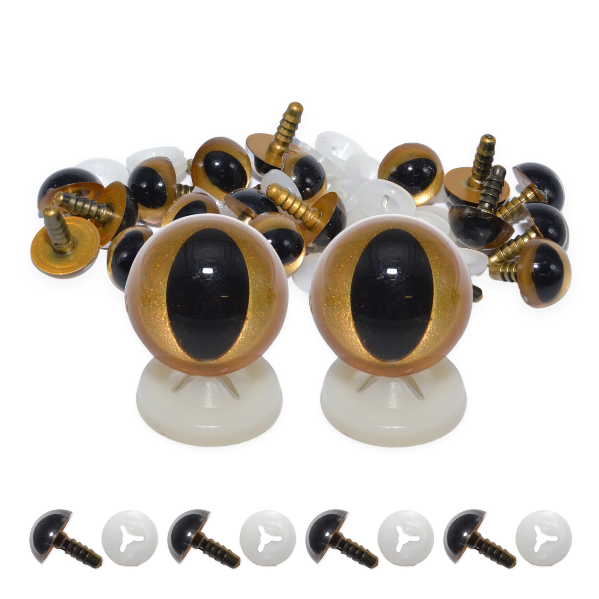 10mm Gold Cats Eyes with Plastic Backs - Image 2