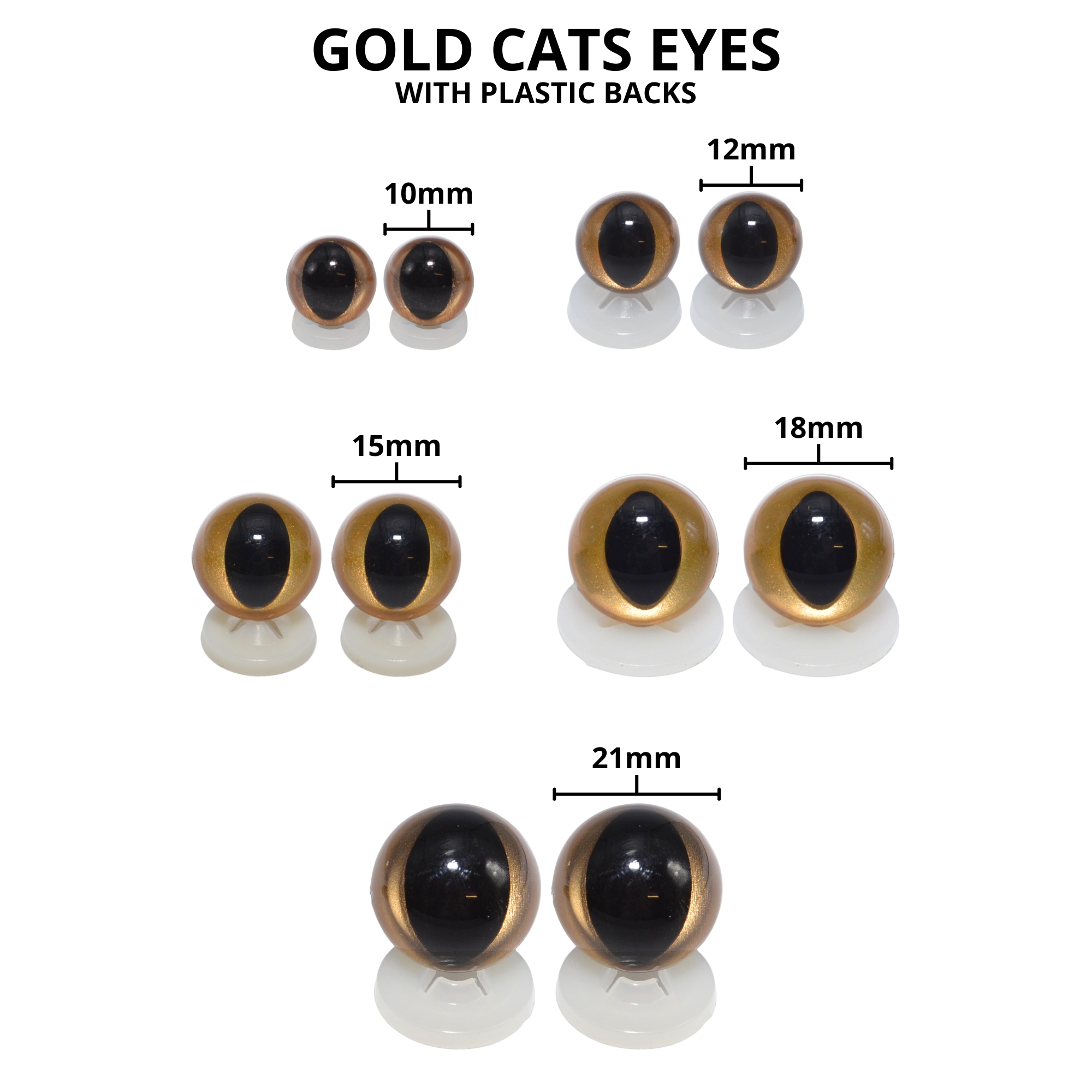 10mm Gold Cats Eyes with Plastic Backs - Image 3