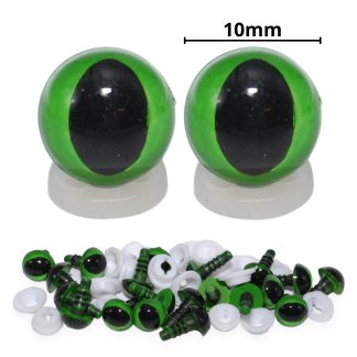 10mm Green Cats Eyes with Plastic Backs