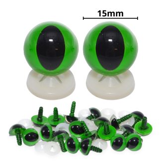 15mm Green Cats Eyes with Plastic Backs