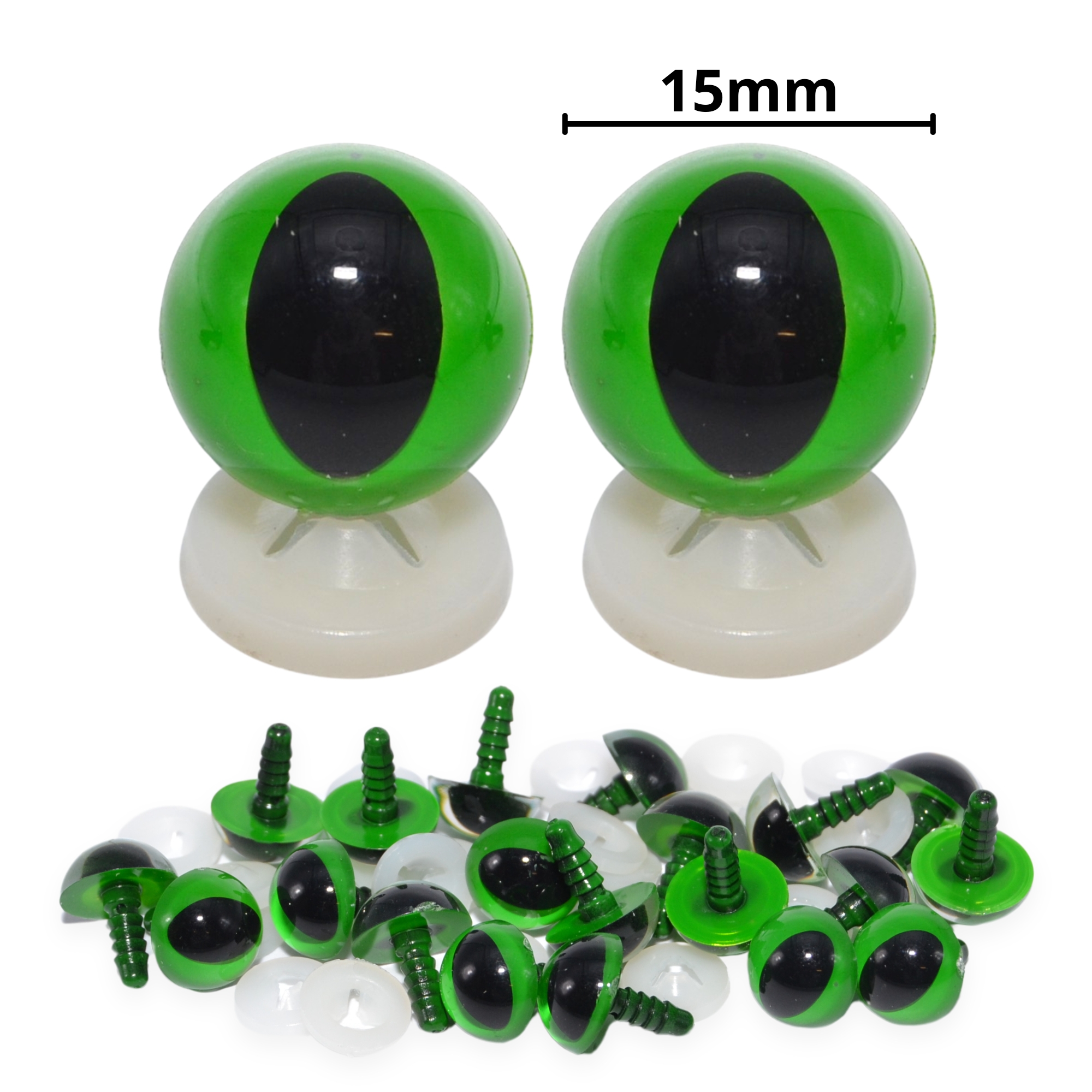 15mm Green Cats Eyes with Plastic Backs