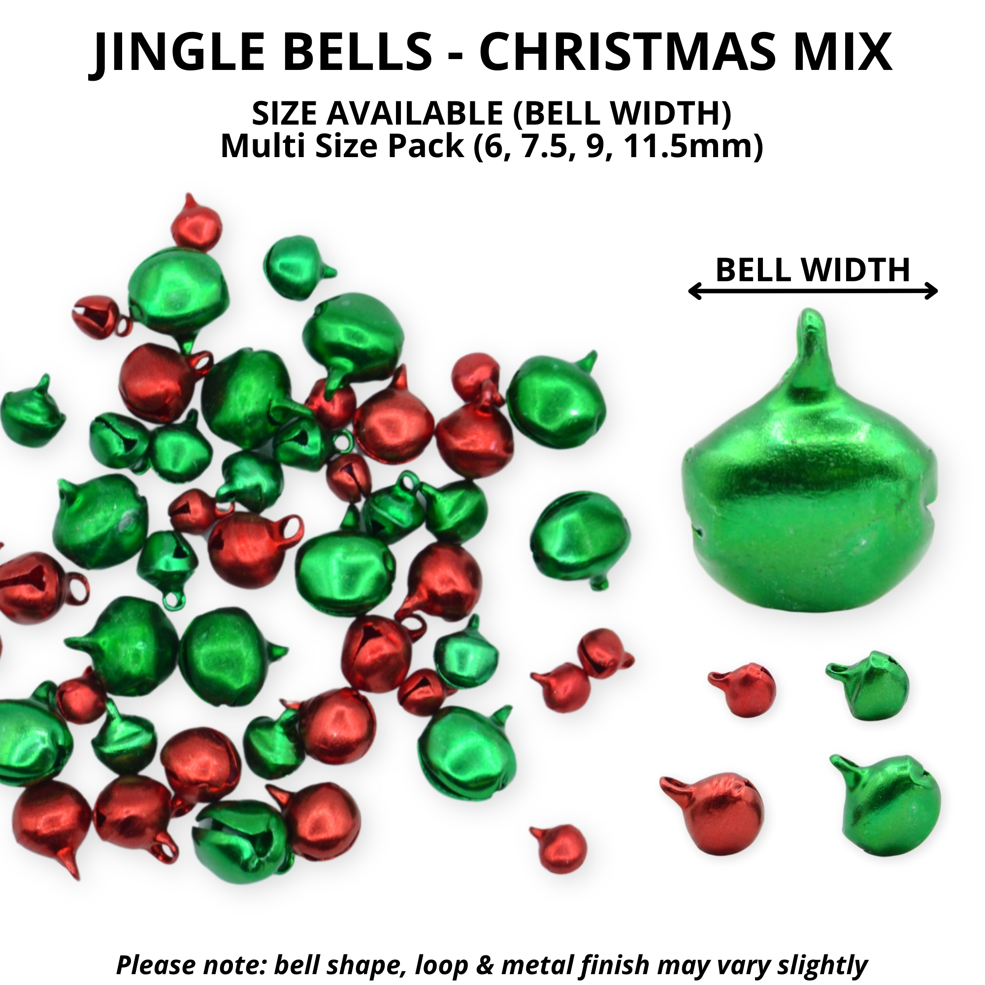 6, 7.5, 9, 11.5mm Christmas Mix Multi Sizes Jingle Bells - Image 2