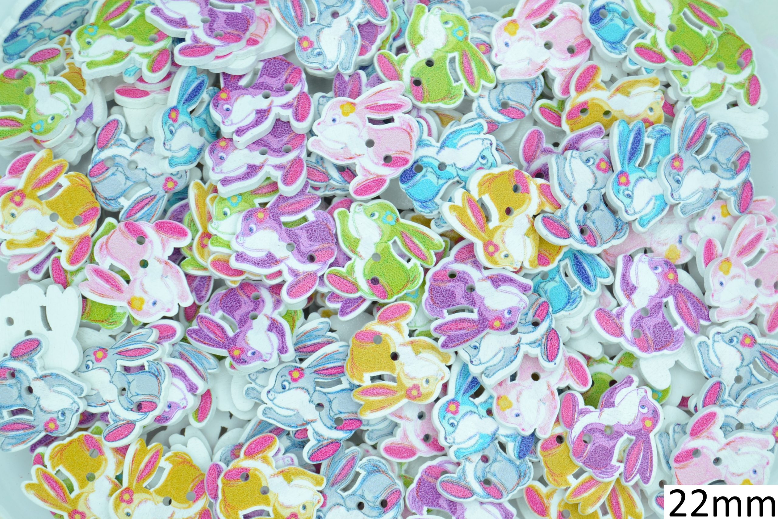 Childrens Character Printed Wooden Buttons (Bunny Type 3 - 22mm)