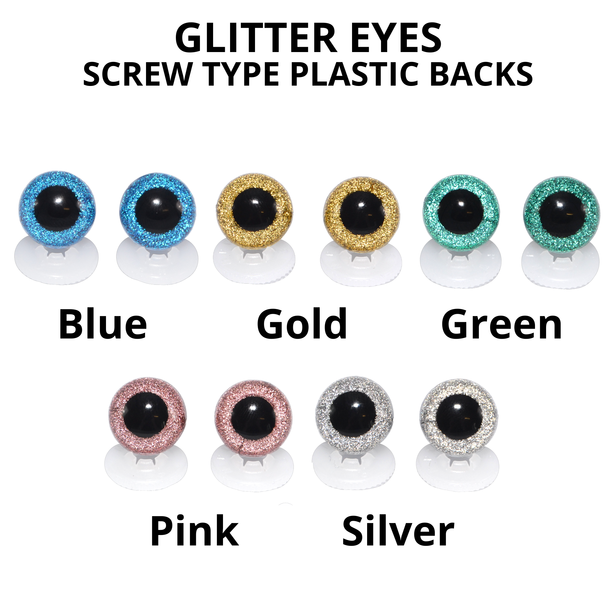 18mm Blue Glitter Eyes - Screw Type with Plastic Backs - Image 3