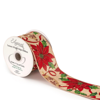Glitter Poinsettia Wire Edged 63mm - Printed Ribbon