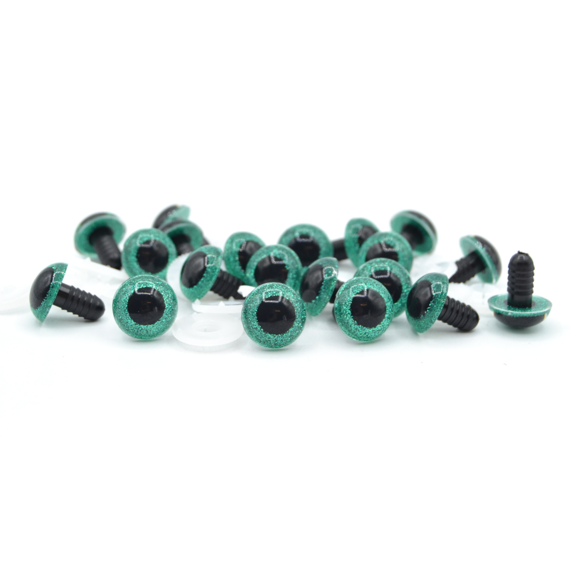 12mm Green Glitter Eyes - Screw Type with Plastic Backs