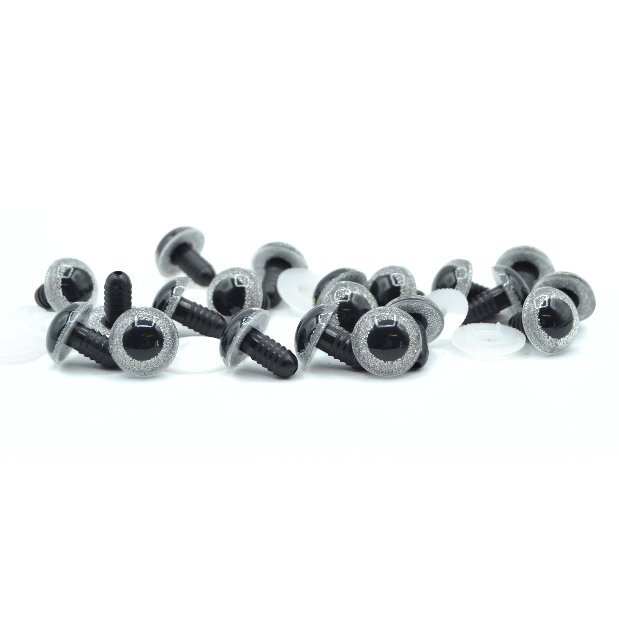 15mm Silver Glitter Eyes - Screw Type with Plastic Backs