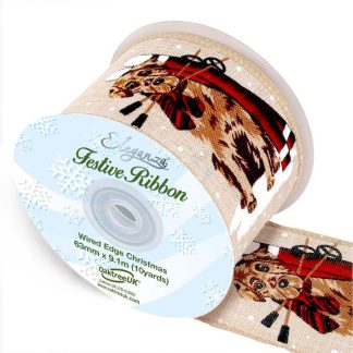 Snow Dog Wire Edged 63mm - Printed Ribbon