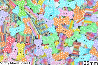 Childrens Character Printed Wooden Buttons (Spotty Mixed Bones 1 - 25mm, Pack of 10)