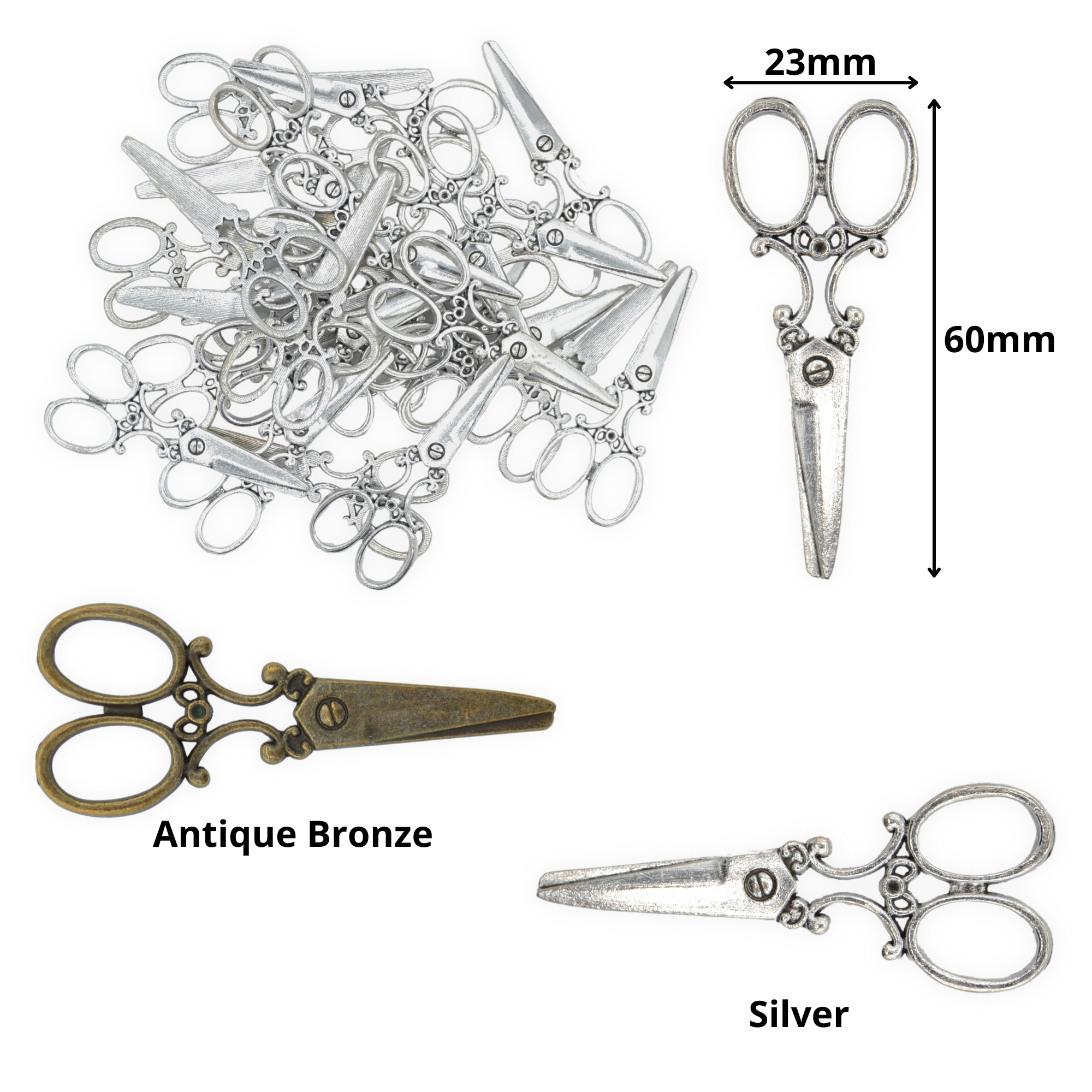 Scissors 60mm Silver - Mini Metal Charms - Image 2