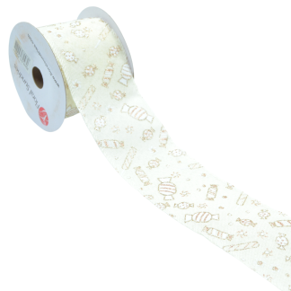 Sweets Cream Wire Edged 63mm - Printed Ribbon