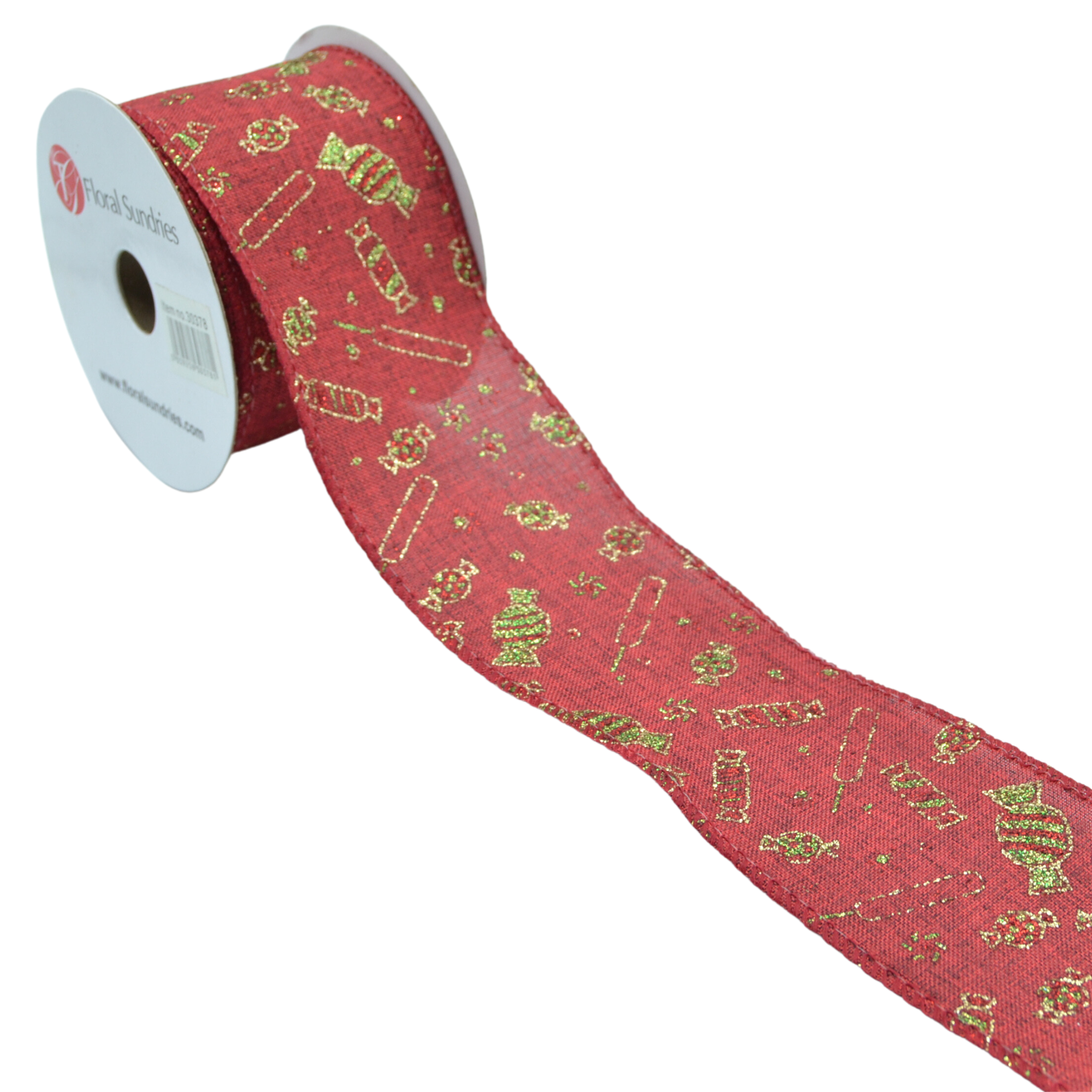 Sweets Red Wire Edged 63mm - Printed Ribbon