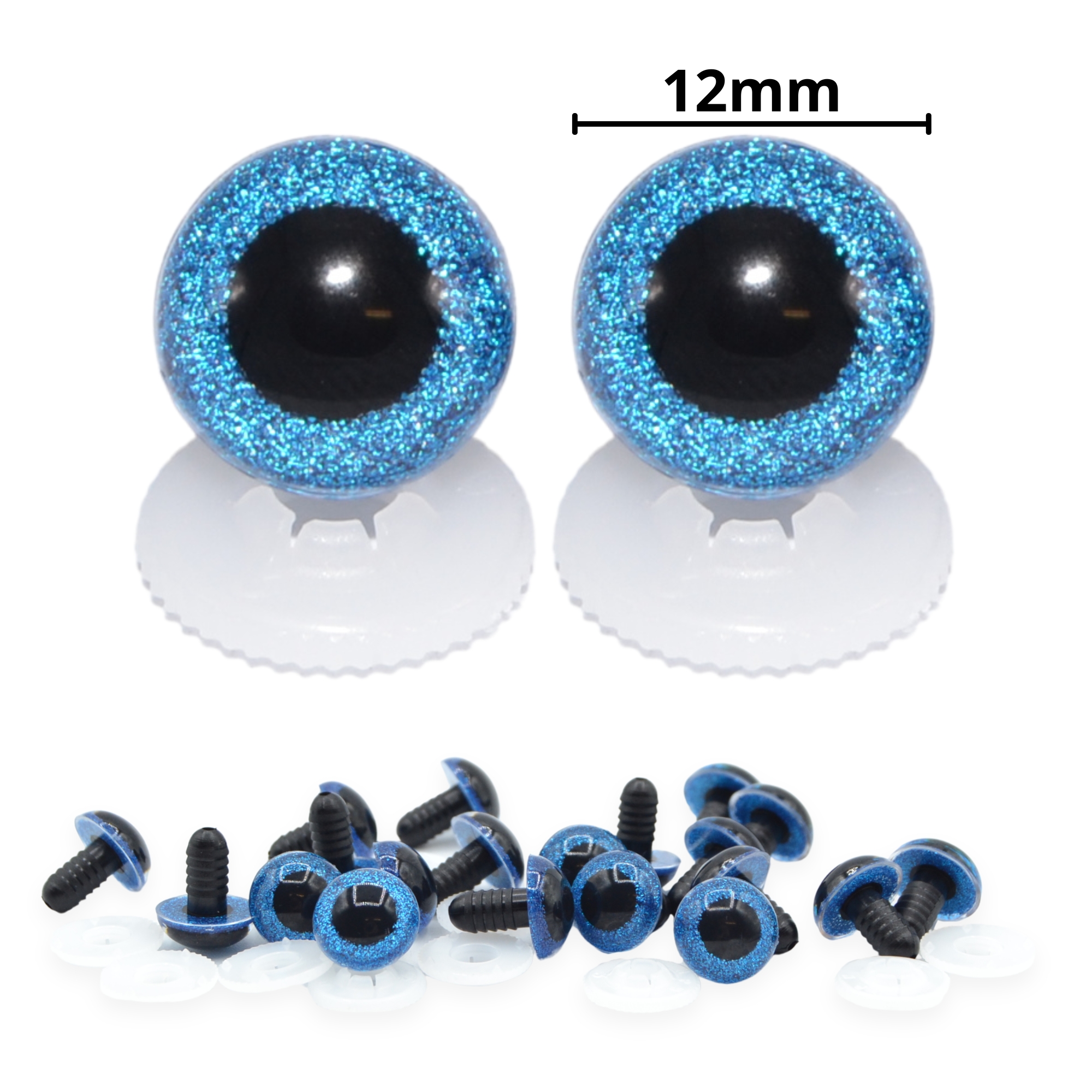 12mm Blue Glitter Eyes - Screw Type with Plastic Backs