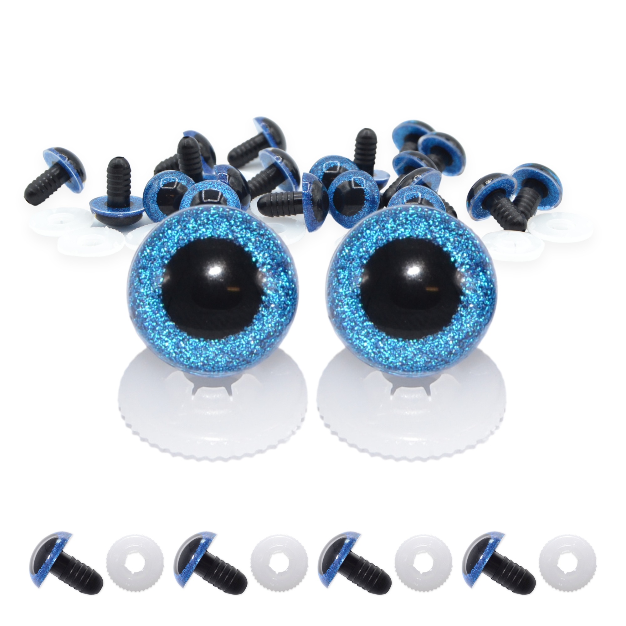 10mm Blue Glitter Eyes - Screw Type with Plastic Backs - Image 2